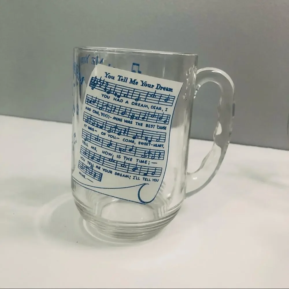 vintage hazel atlas old time music Graphic beer‎ mugs 5 inch blue green red 50s